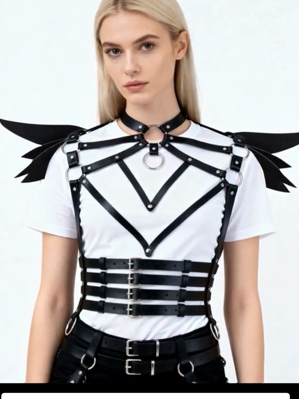 Black Gothic Wing Harness with Choker New